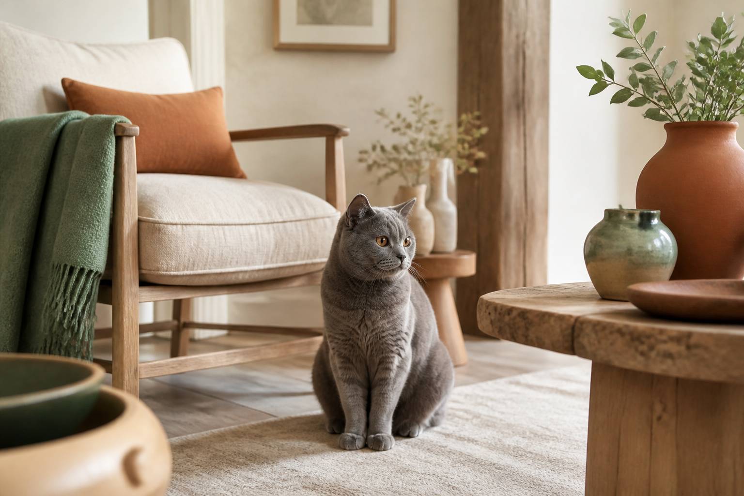 Chat de race noble dans un intérieur design allure fière et soignée