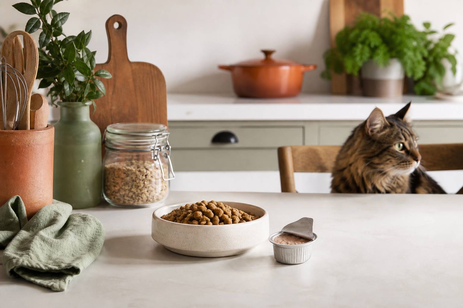 Gamelle de croquettes avec mesure portion alimentation chat équilibrée