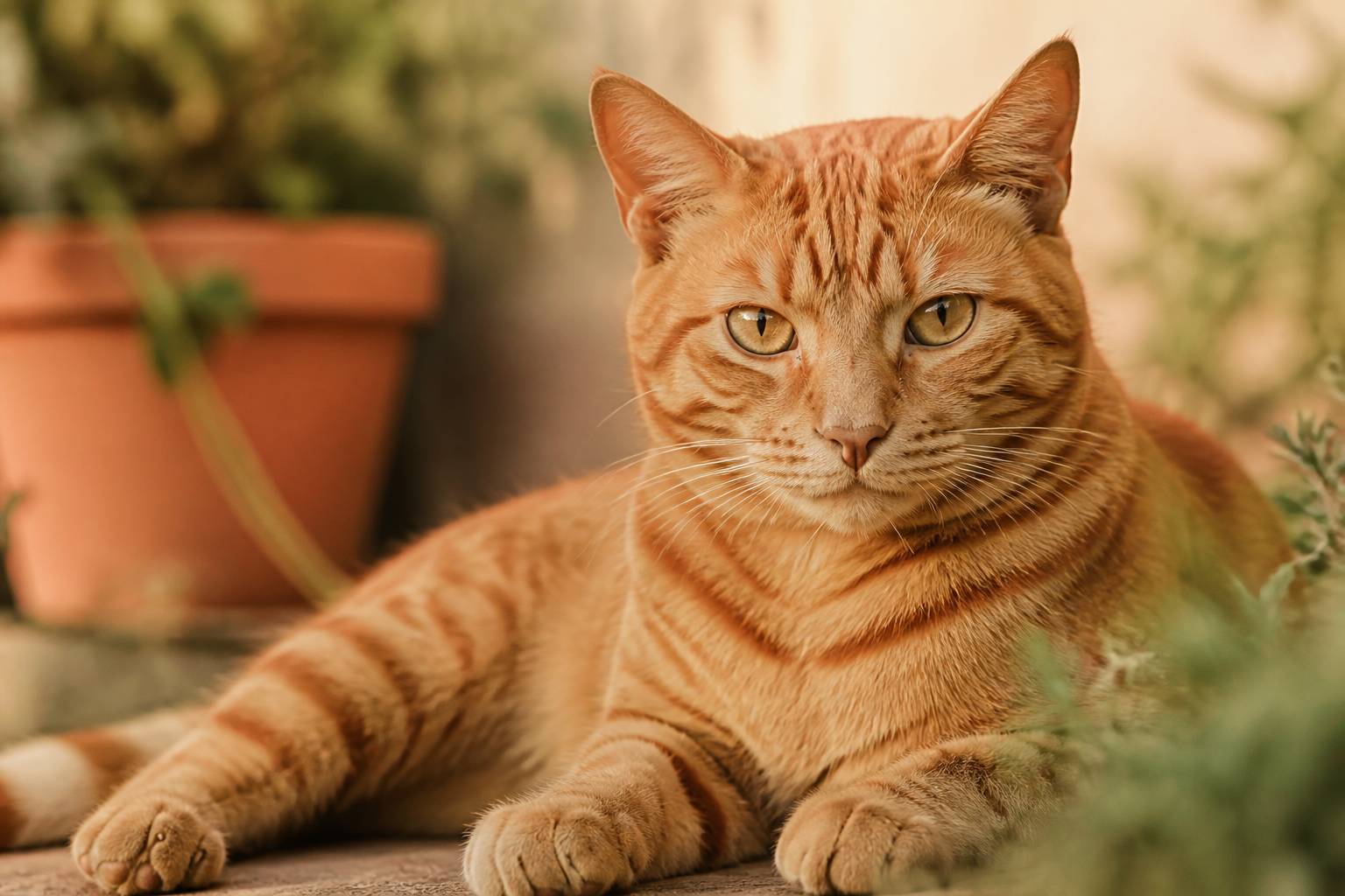 Gros plan d'un chat roux aux yeux expressifs avec son pelage orangé rayé