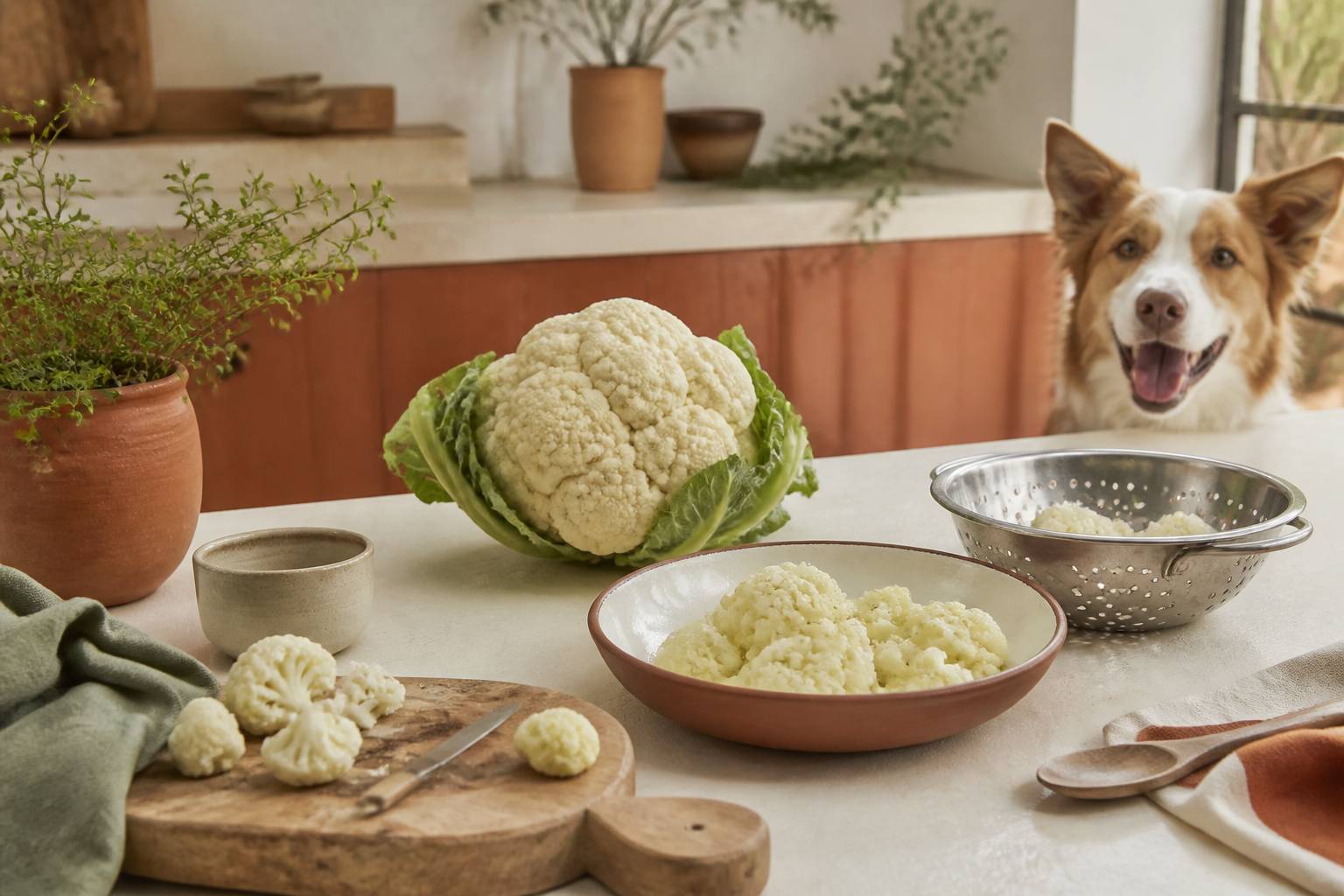 Morceaux de chou-fleur vapeur dans une assiette de préparation