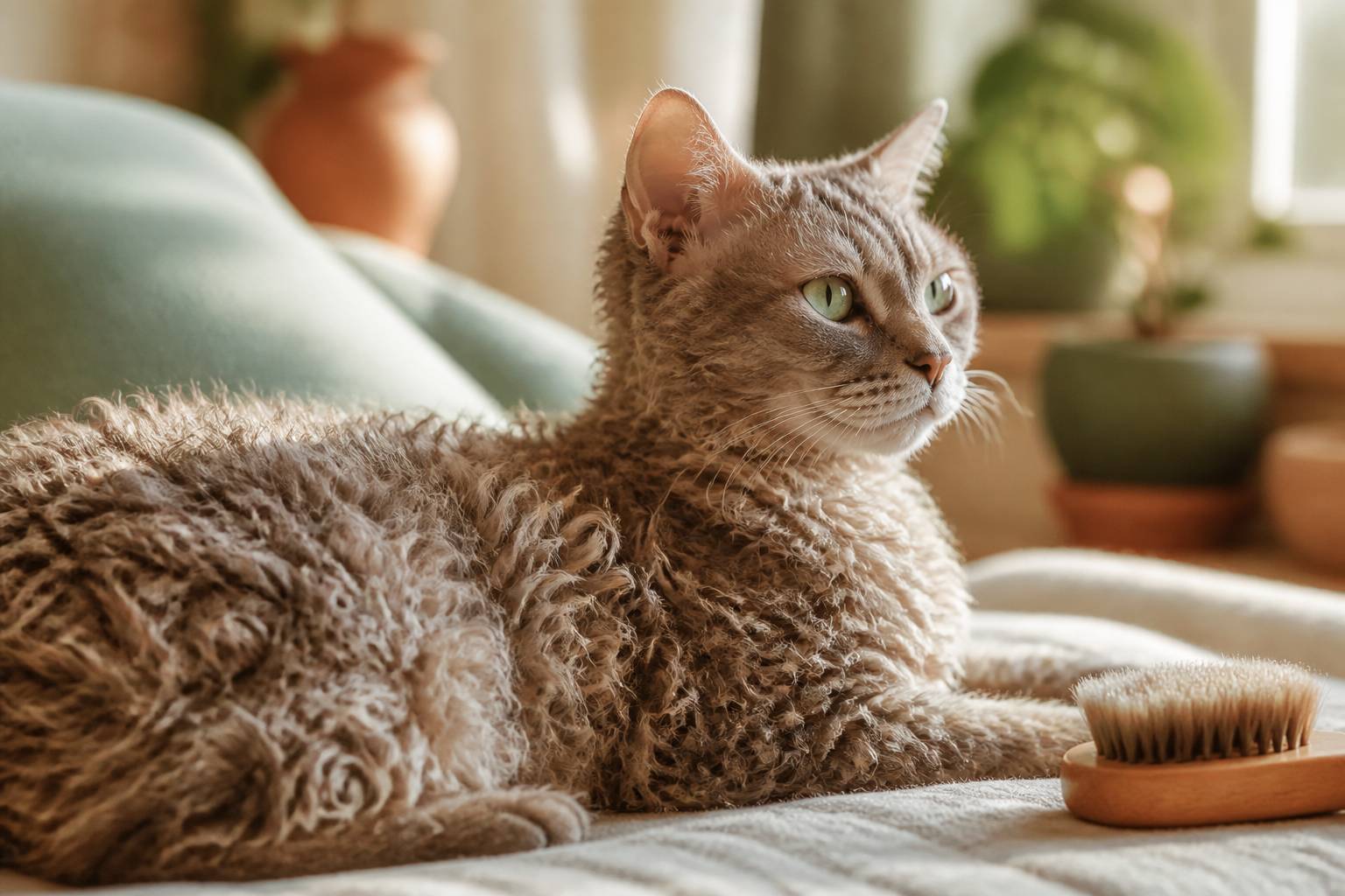 Détail du pelage bouclé d'un chat LaPerm