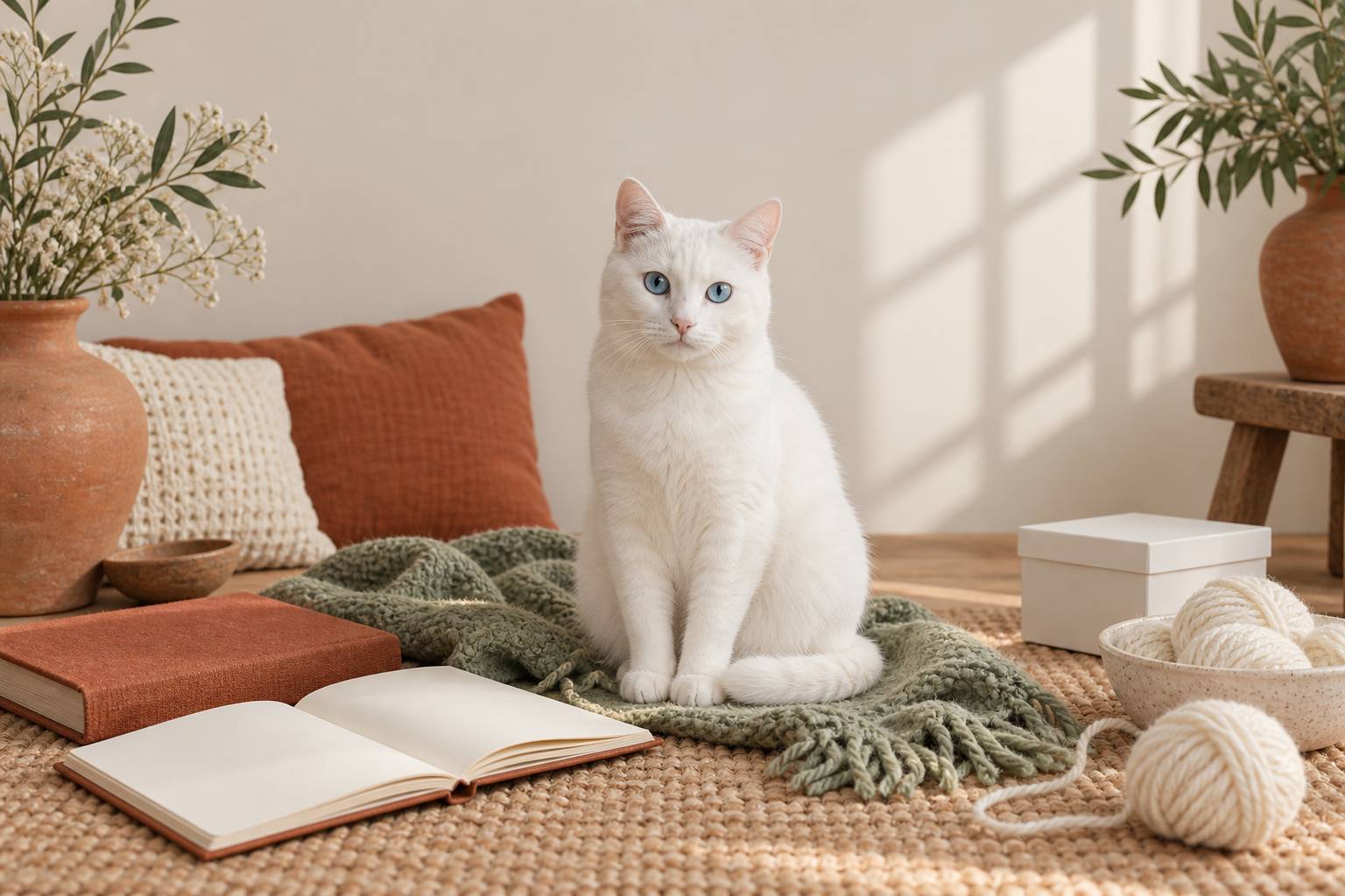 Illustration éditoriale du sujet : Chat blanc aux yeux bleus : races, surdité et idées reçues