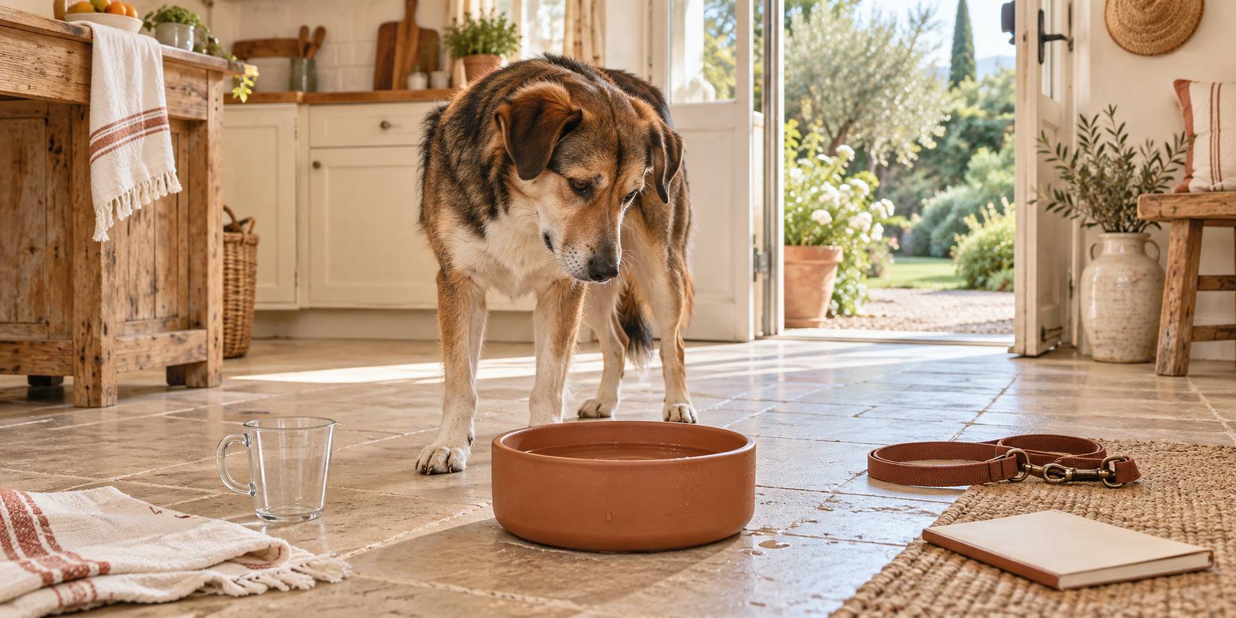 Illustration éditoriale du sujet : Mon chien boit beaucoup : les causes et le seuil d'alerte