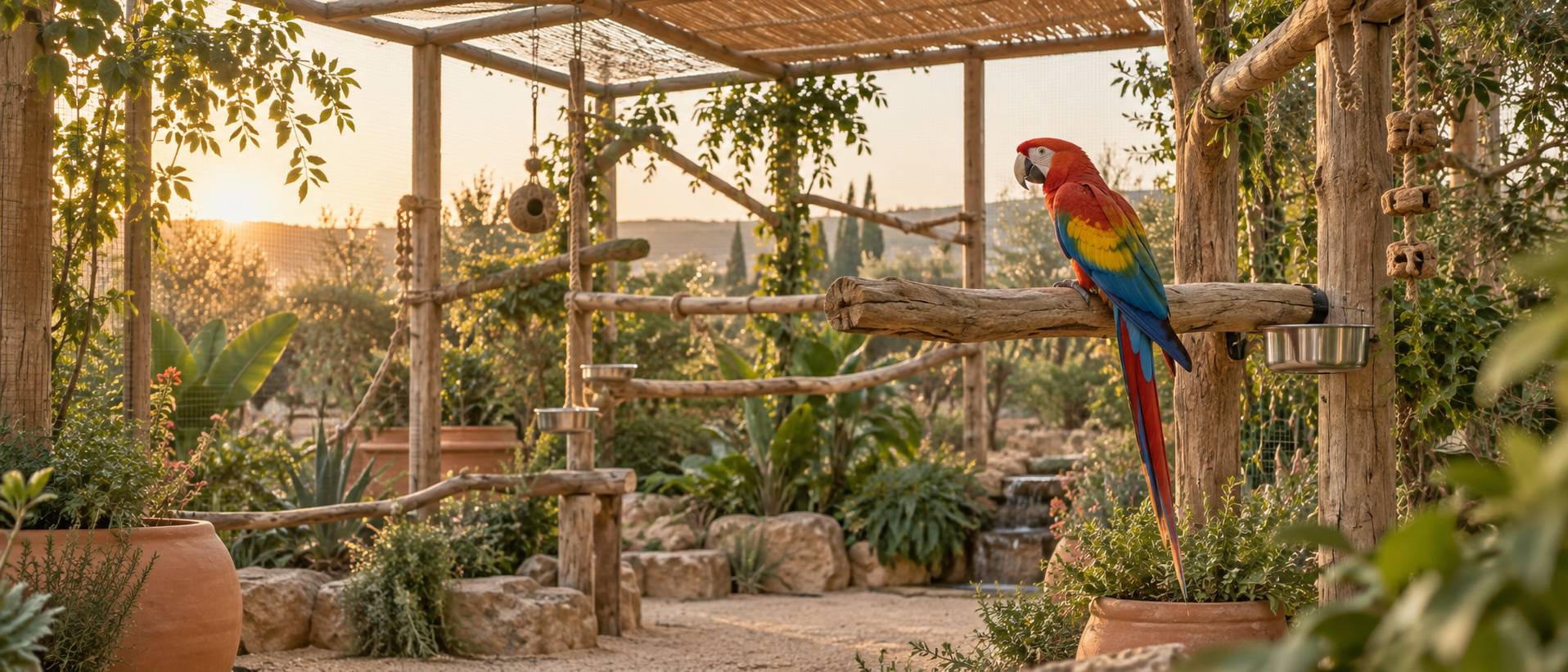 Grand perroquet coloré au plumage rouge et bleu perché sur une branche épaisse